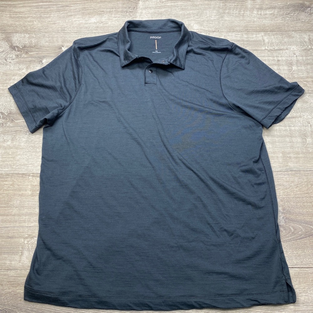 Proof Polo Shirt Mens XXL Navy Merino Wool Blend‎ Short Sleeve Travel Casual